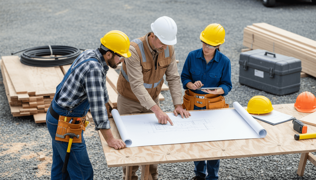 General contractor coordinating with subcontractors on a construction project site