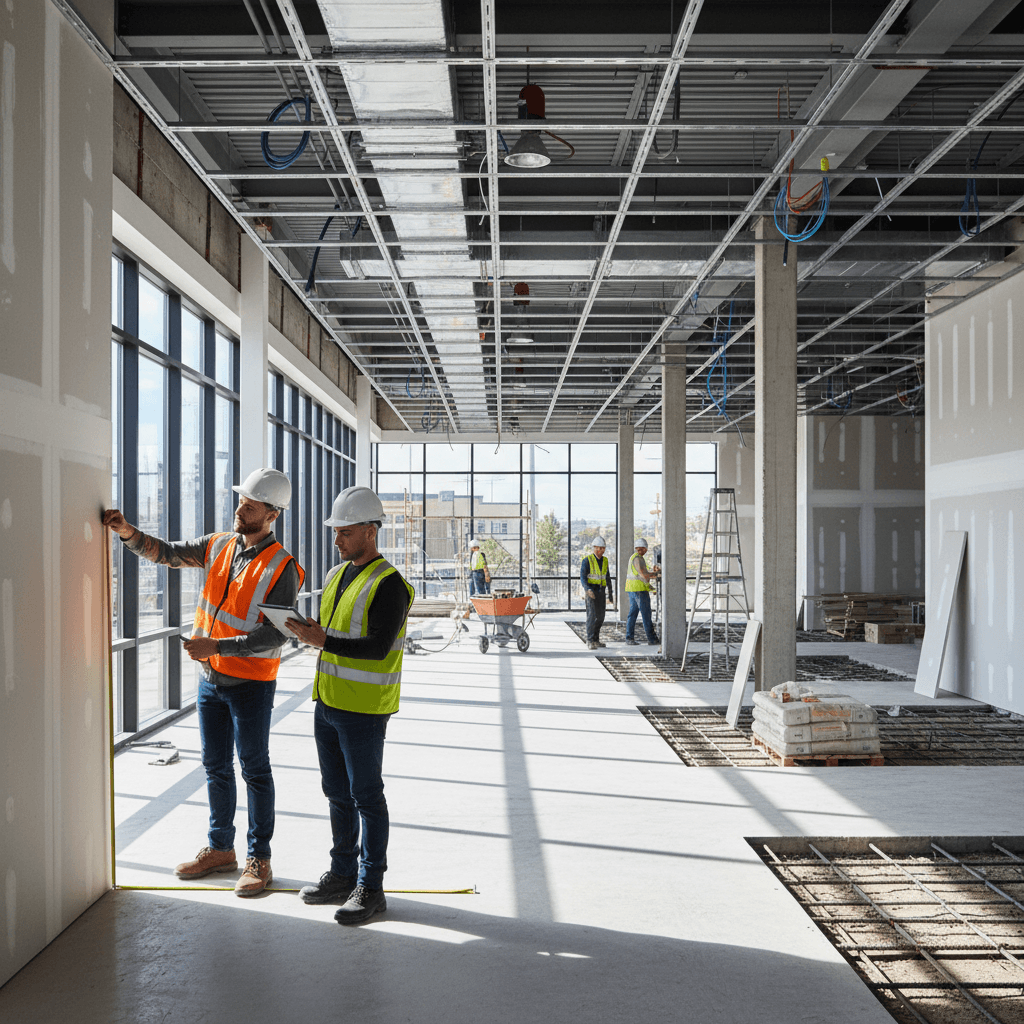 Commercial space under construction with coordinated team workflow