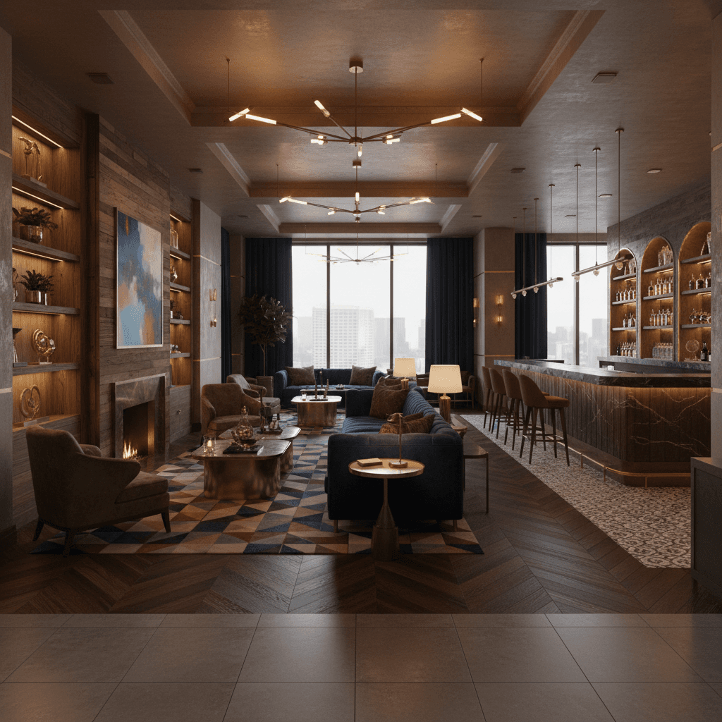 Completed lounge interior showcasing full design transformation