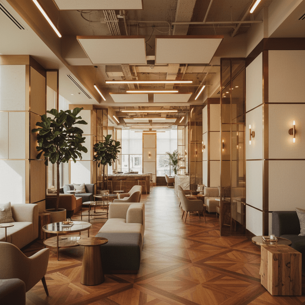 Completed lounge interior with full tenant improvements