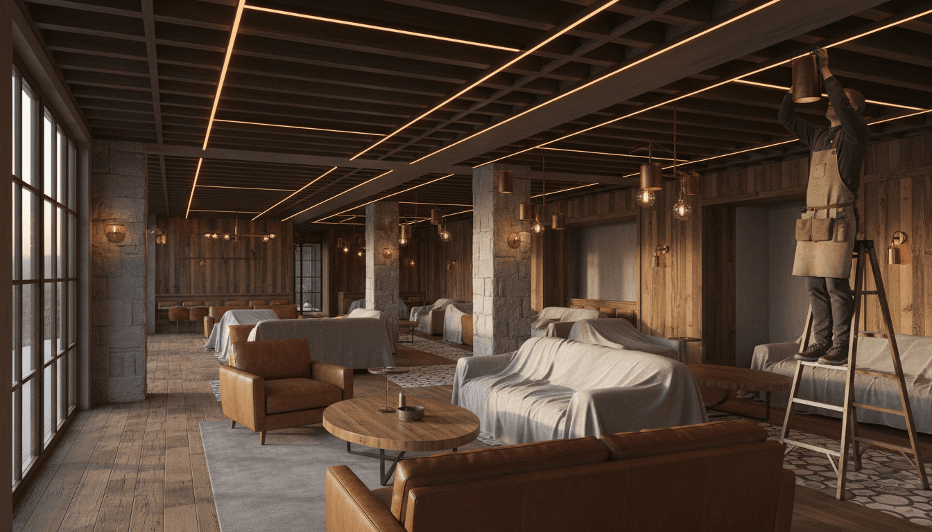 High-end lounge interior during build-out completion