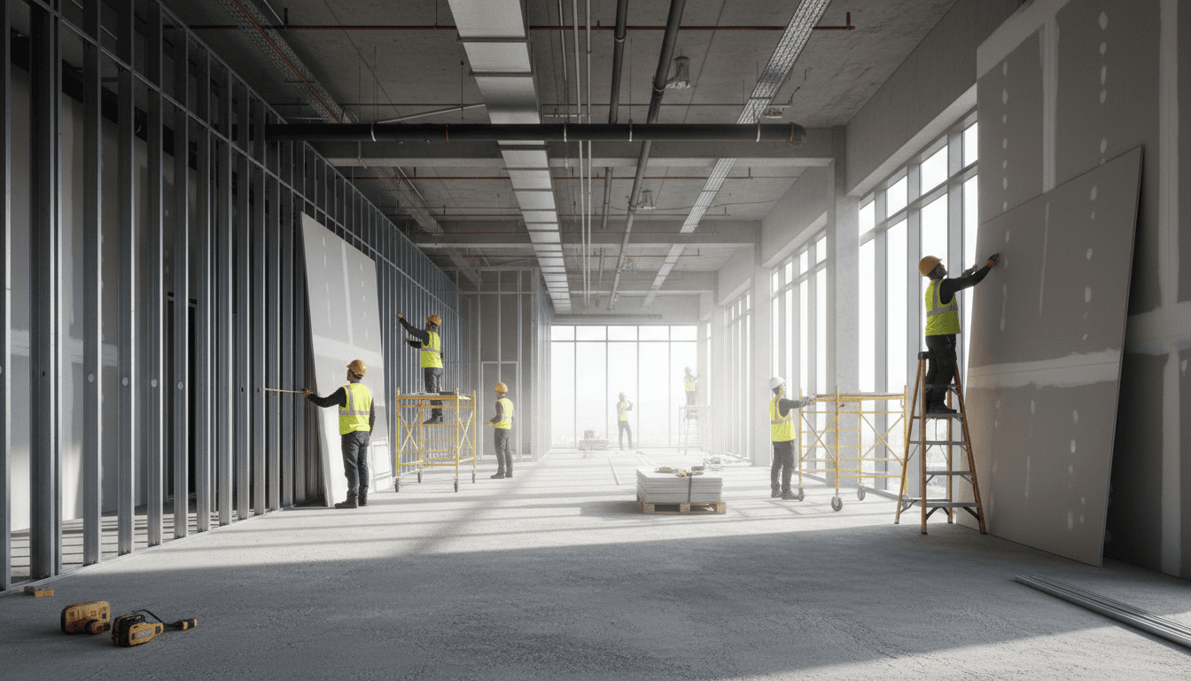 Interior build-out with framing and drywall installation