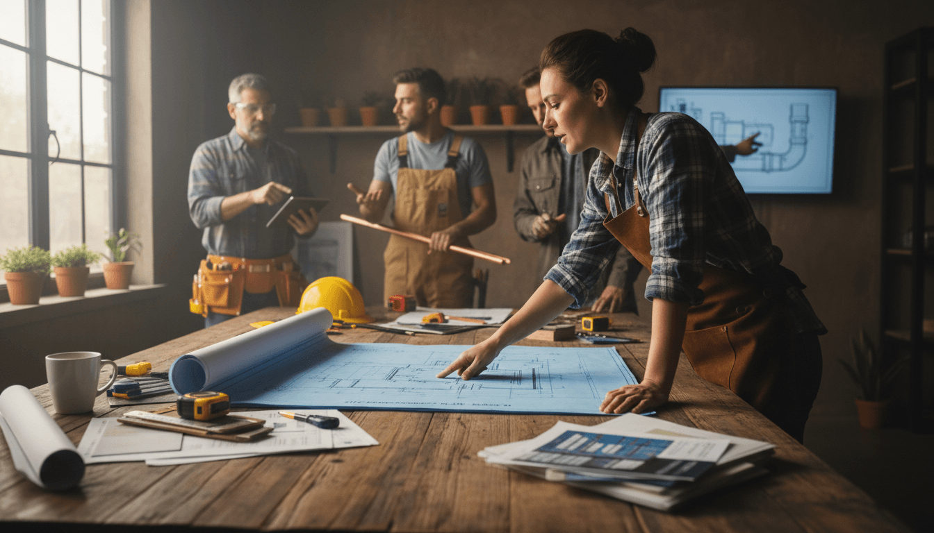 Project manager coordinating multiple trades on a commercial build-out