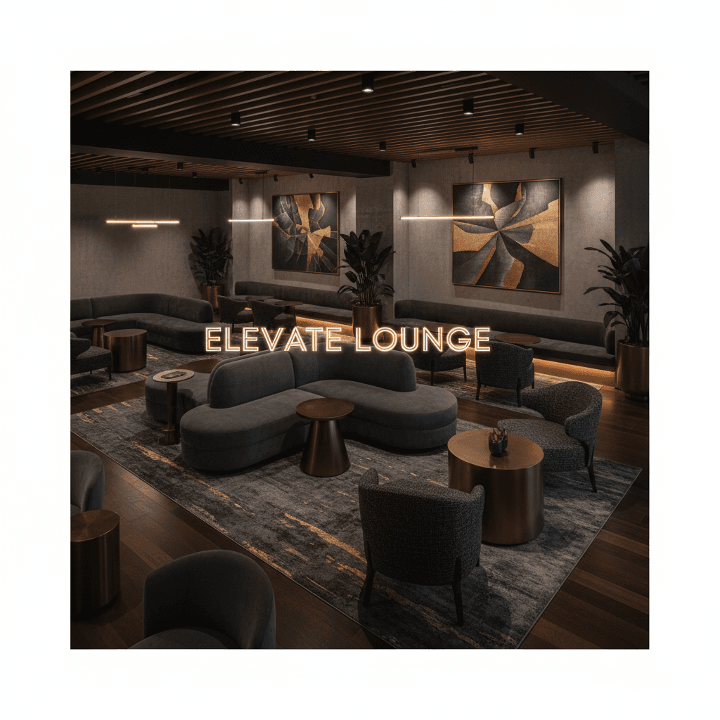 Sophisticated lounge seating area with professional lighting design